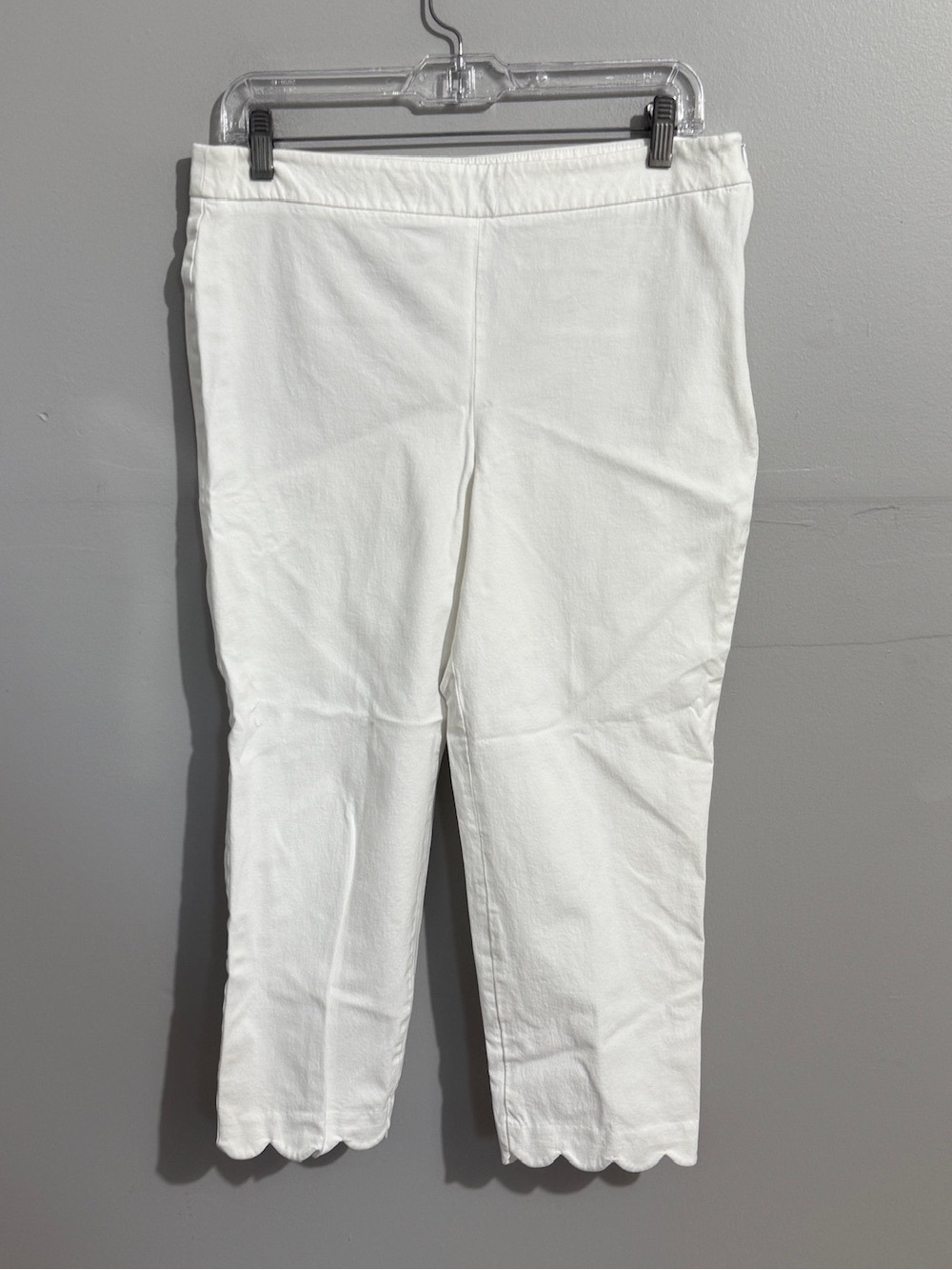 Talbots Chatham Crop Pants Womens 10 White Scallop Hem Stretch Ankle Pull On